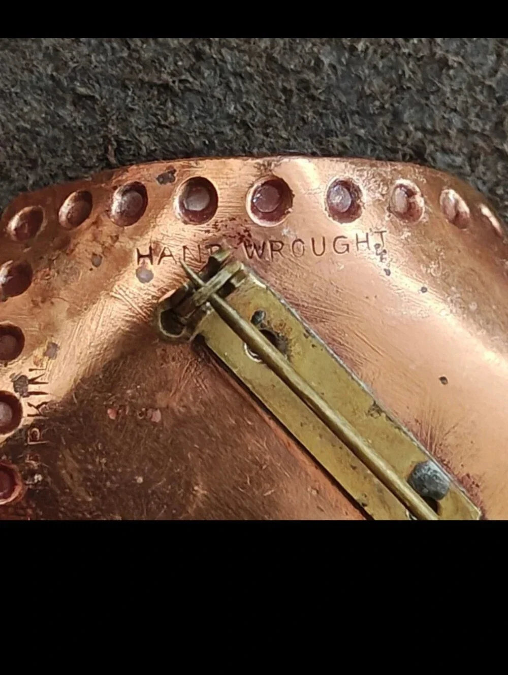 Rare Unique 1950s/60s Signed Gret Barkin Hand Wrought Wrought Copper Brooch